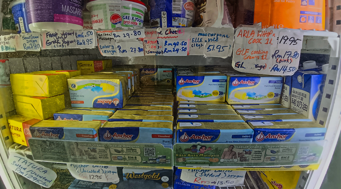 Dairy products stocked inside of fridge