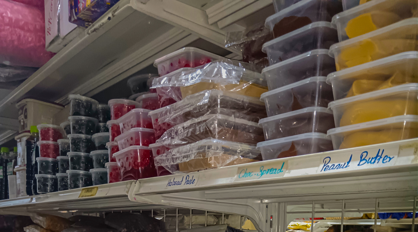 Numerous favours of pastes on shelf